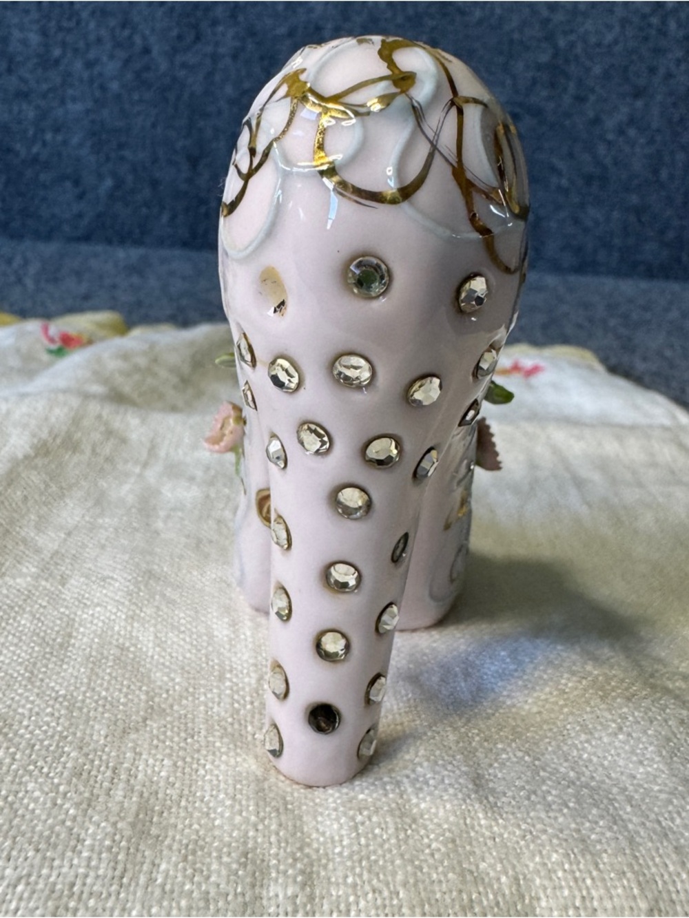 Vintage Japan Porcelain High Heel Shoe Figurine Pink Floral Rhinestone Vanity - Picture 3 of 14